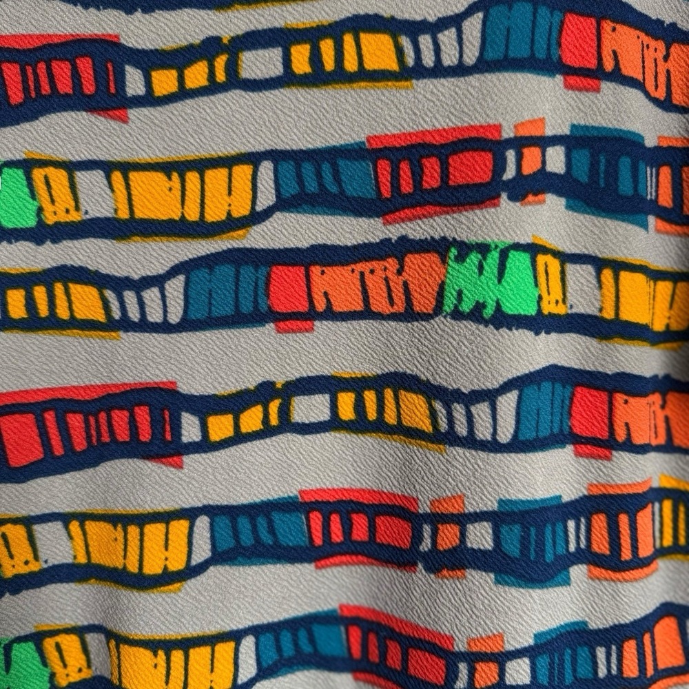 LuLaRoe Amelia Dress L Gray Multicolor Geometric Fit Flare Pleated Pockets Retro - Picture 5 of 13